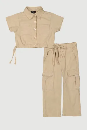 Baby Girls 12-24M Mineral Wash Shirt and Cargo Pants