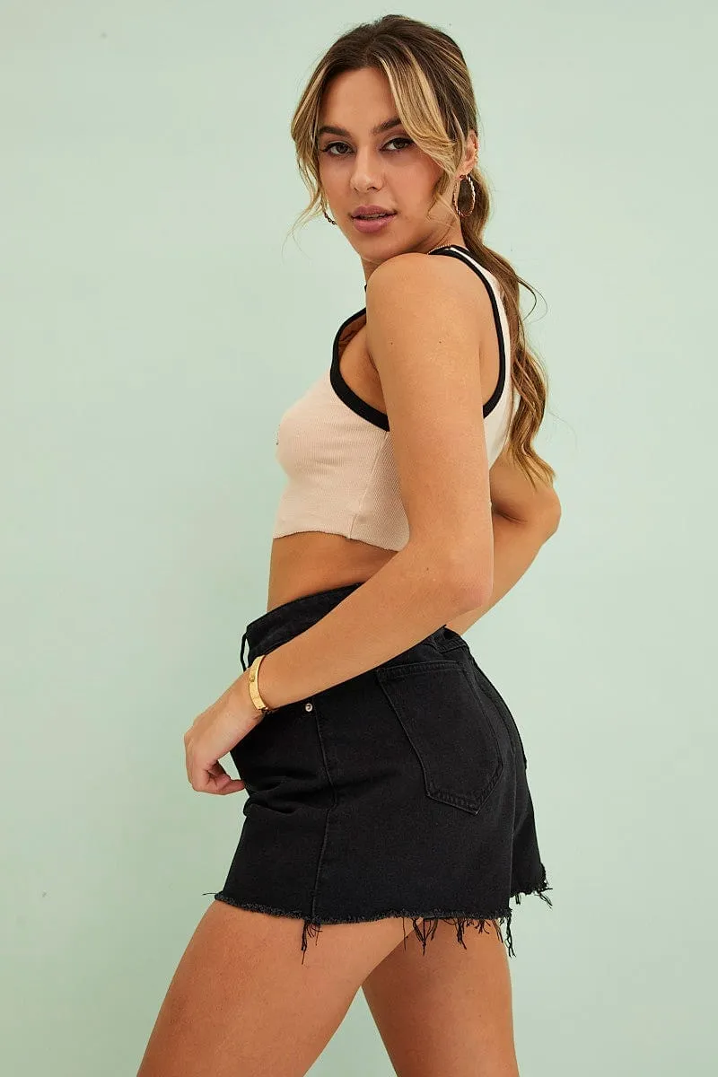 Black Denim Shorts High Rise Relaxed