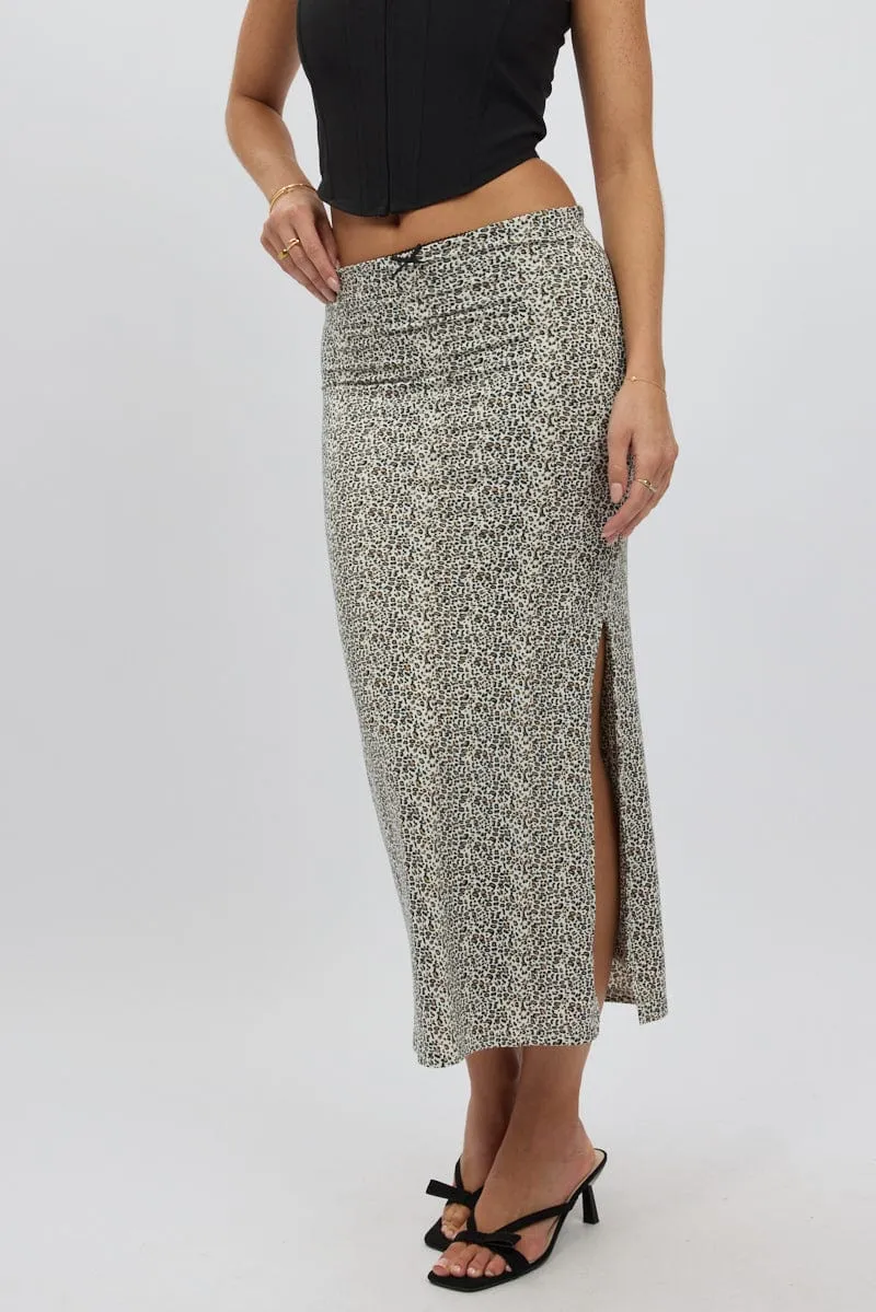 Brown Animal Print Midaxi Skirt High Rise Supersoft Picot Trim Lined