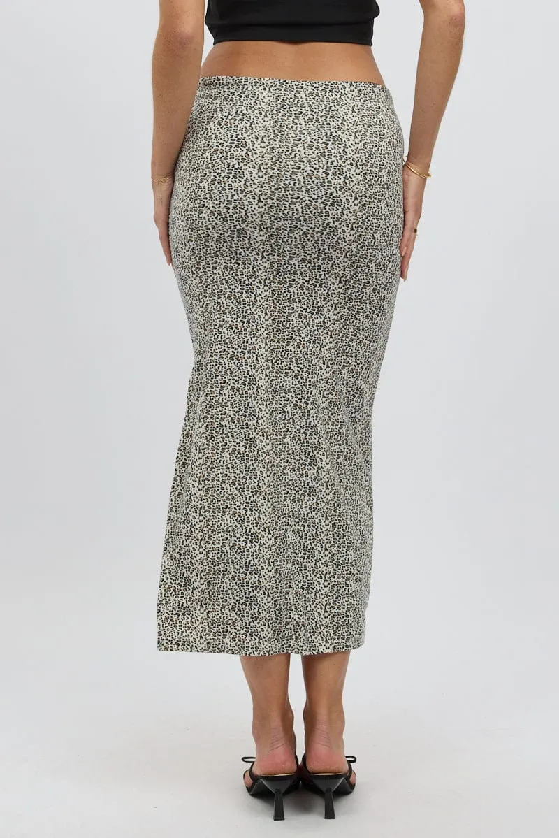 Brown Animal Print Midaxi Skirt High Rise Supersoft Picot Trim Lined