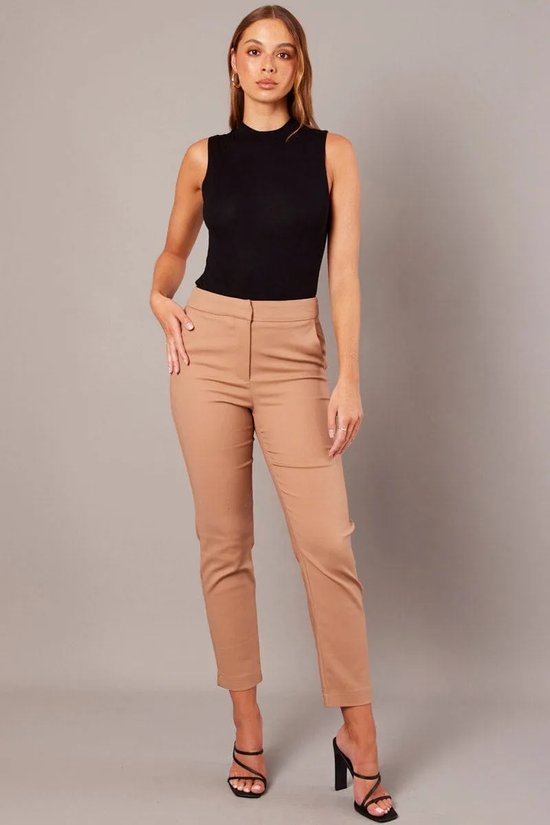 Brown Slim Pants High Rise