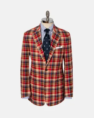 BROWN/RED COTTON MADRAS SPORT COAT