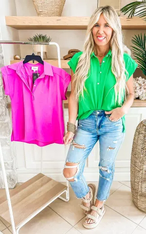 Calling Spring Cap Sleeve Button Detail Top - Final Sale