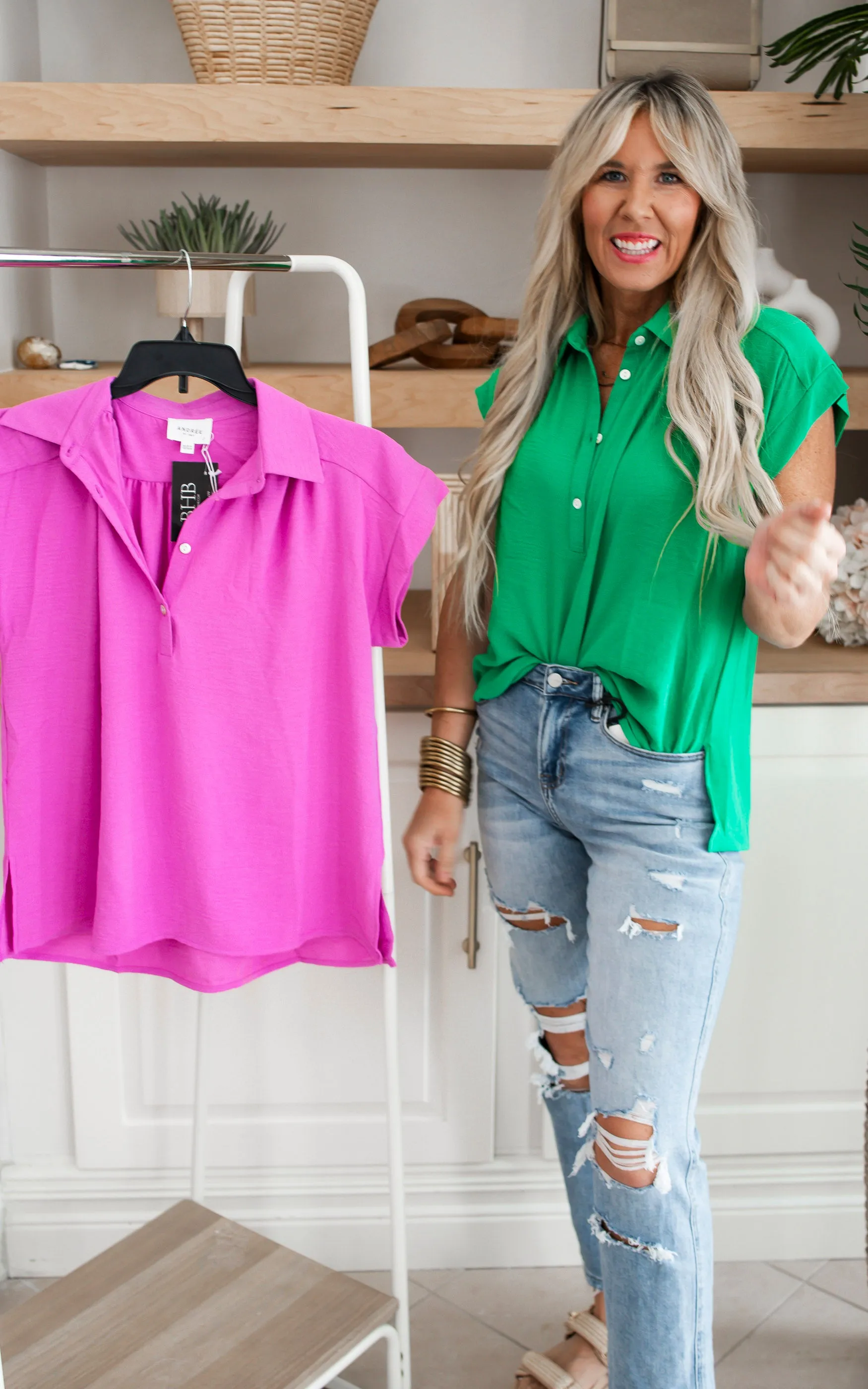 Calling Spring Cap Sleeve Button Detail Top - Final Sale