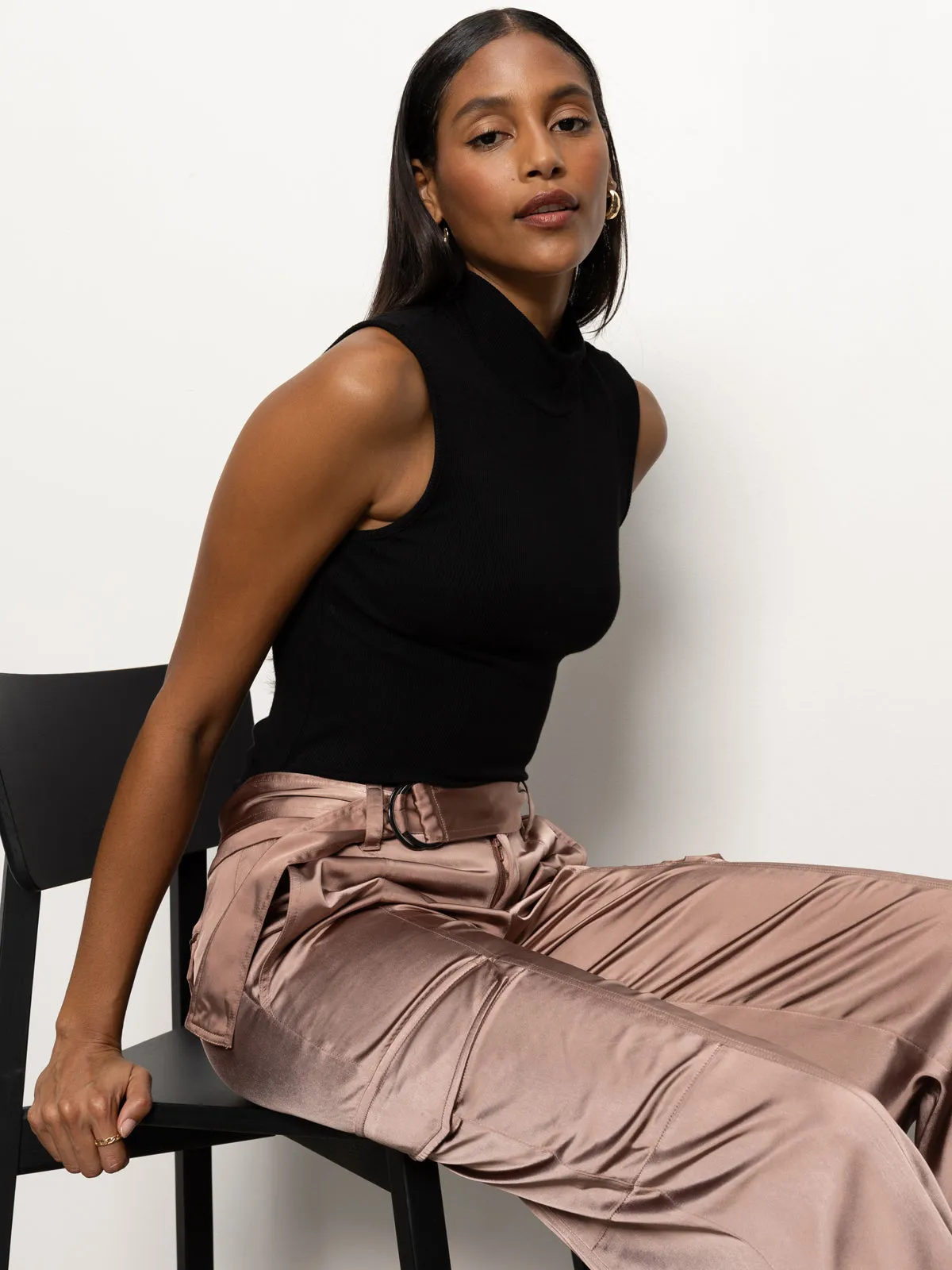 Classy Wide Leg Standard Rise Cargo Rose Gold
