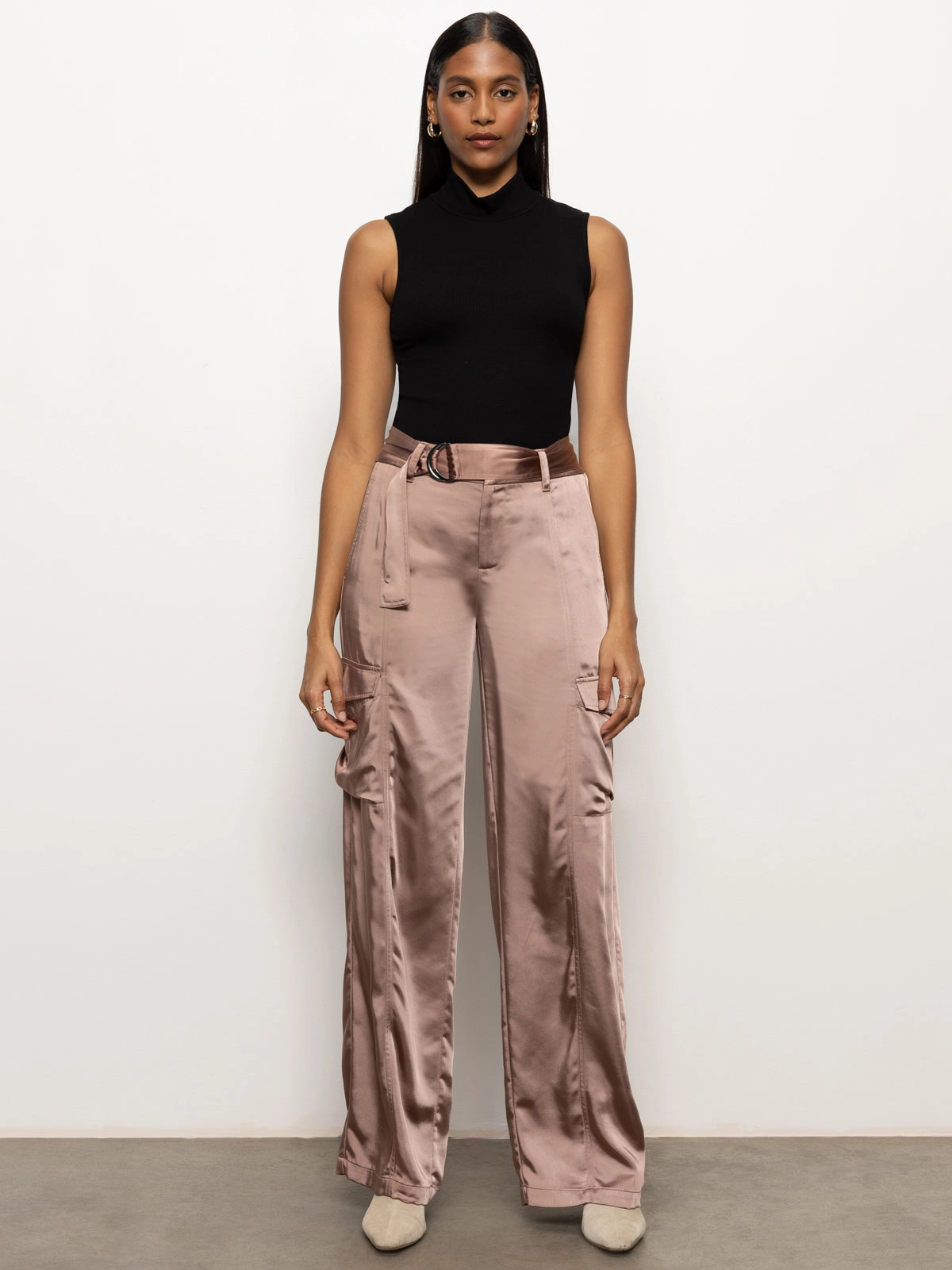 Classy Wide Leg Standard Rise Cargo Rose Gold
