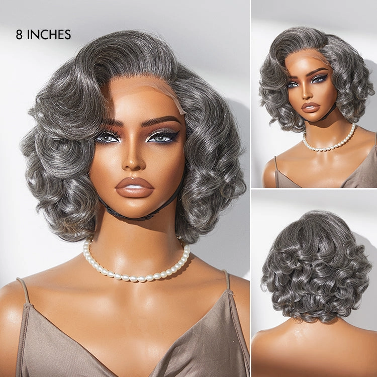 Crazy Wednesday | Mature Boss Salt and Pepper Bouncy Egg Curls Glueless Minimalist HD Lace Grey Wig
