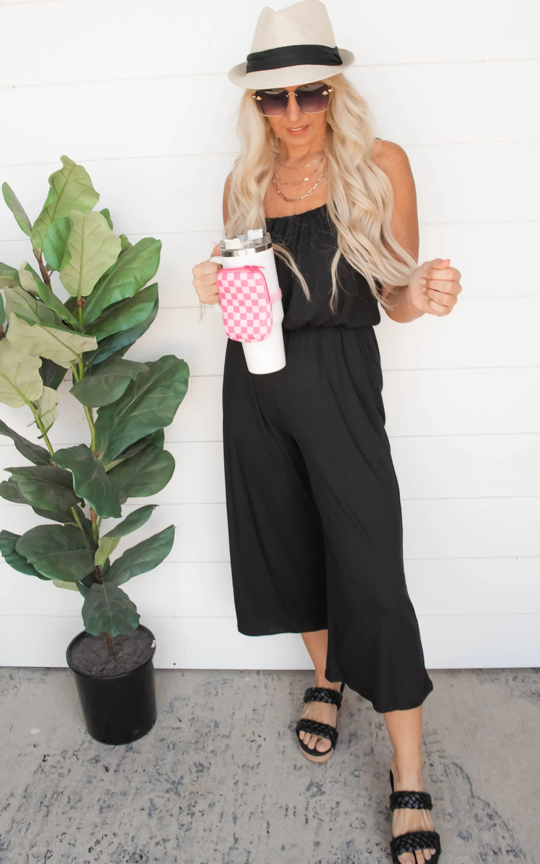Cropped Spaghetti Strap Jumpsuit - Black - Final Sale