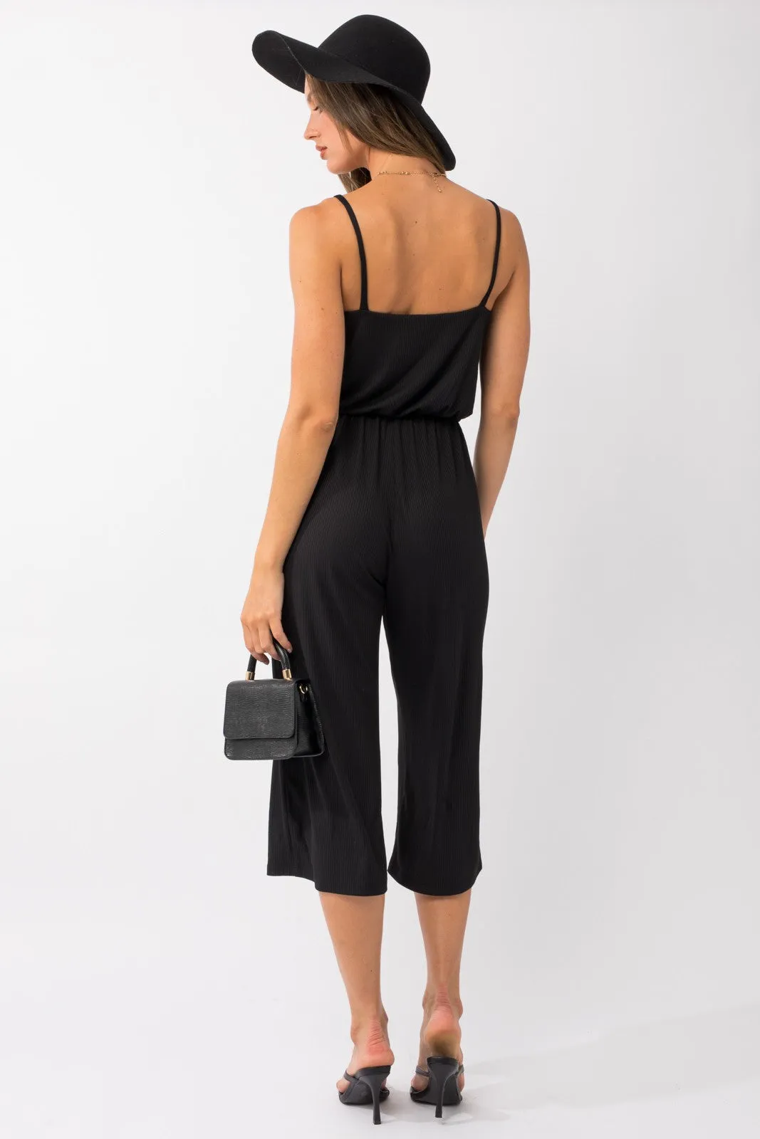 Cropped Spaghetti Strap Jumpsuit - Black - Final Sale
