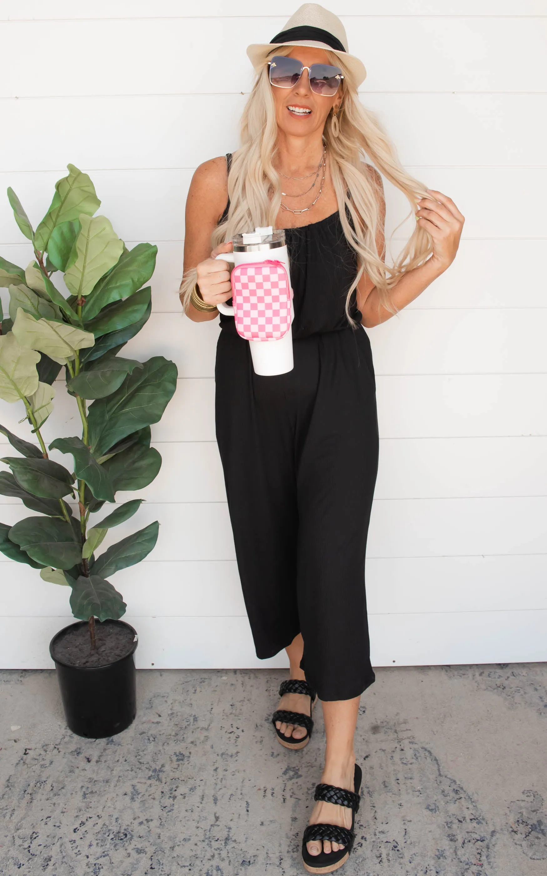 Cropped Spaghetti Strap Jumpsuit - Black - Final Sale