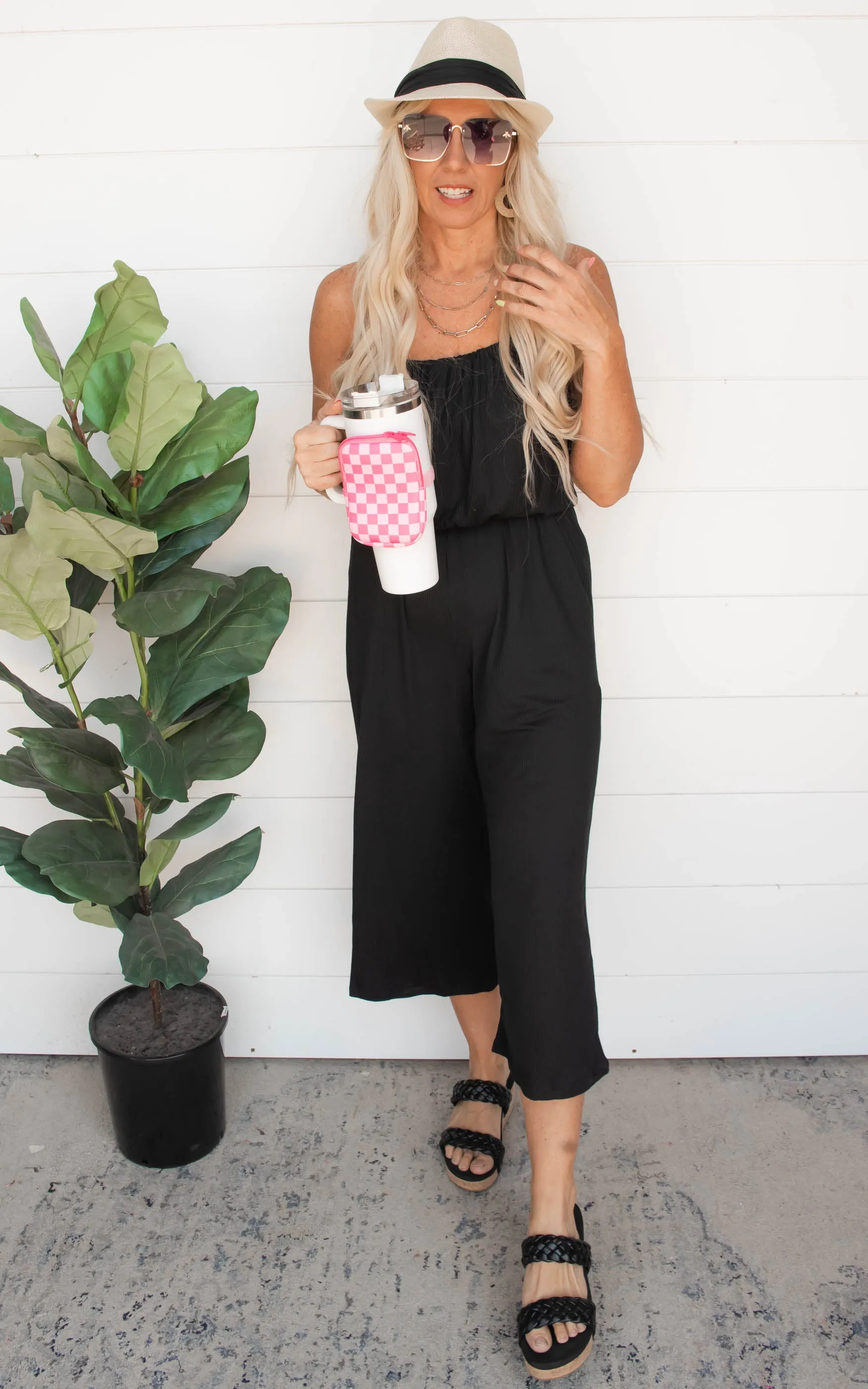 Cropped Spaghetti Strap Jumpsuit - Black - Final Sale