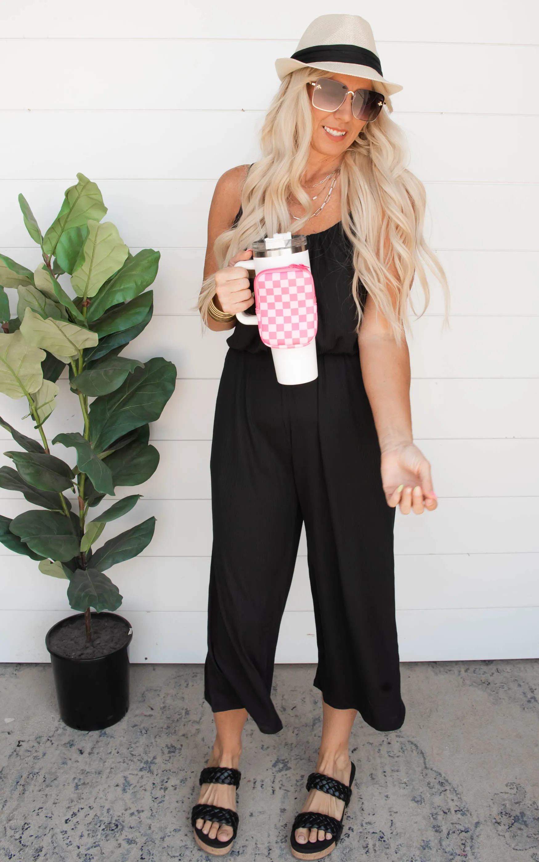 Cropped Spaghetti Strap Jumpsuit - Black - Final Sale