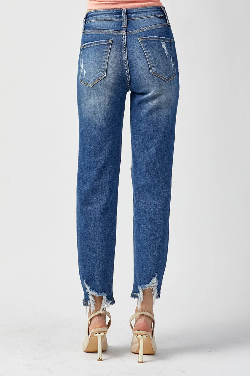 Crossover Distressed Girlfriend Denim Jeans | Risen - Final Sale
