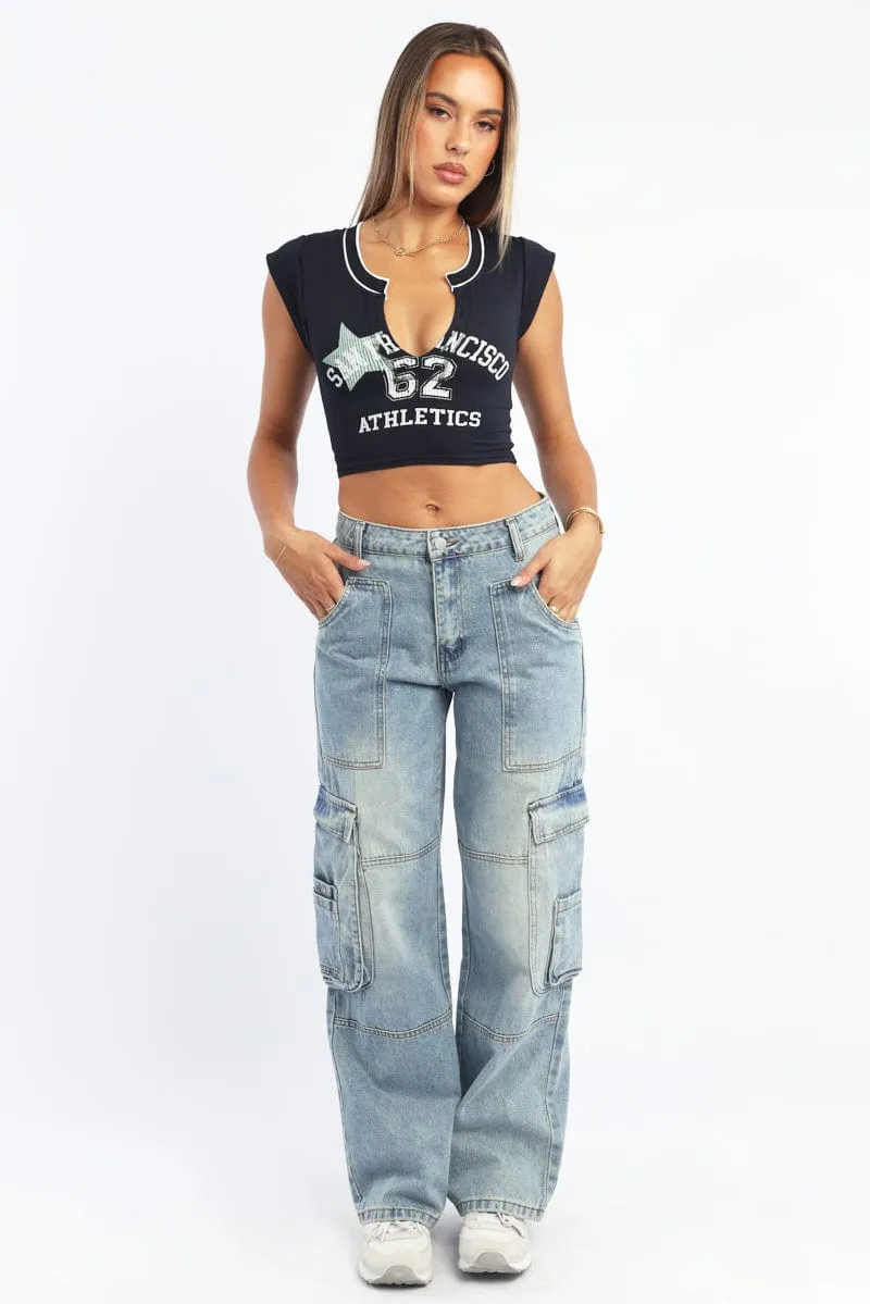 Denim Cargo Jeans Low Rise
