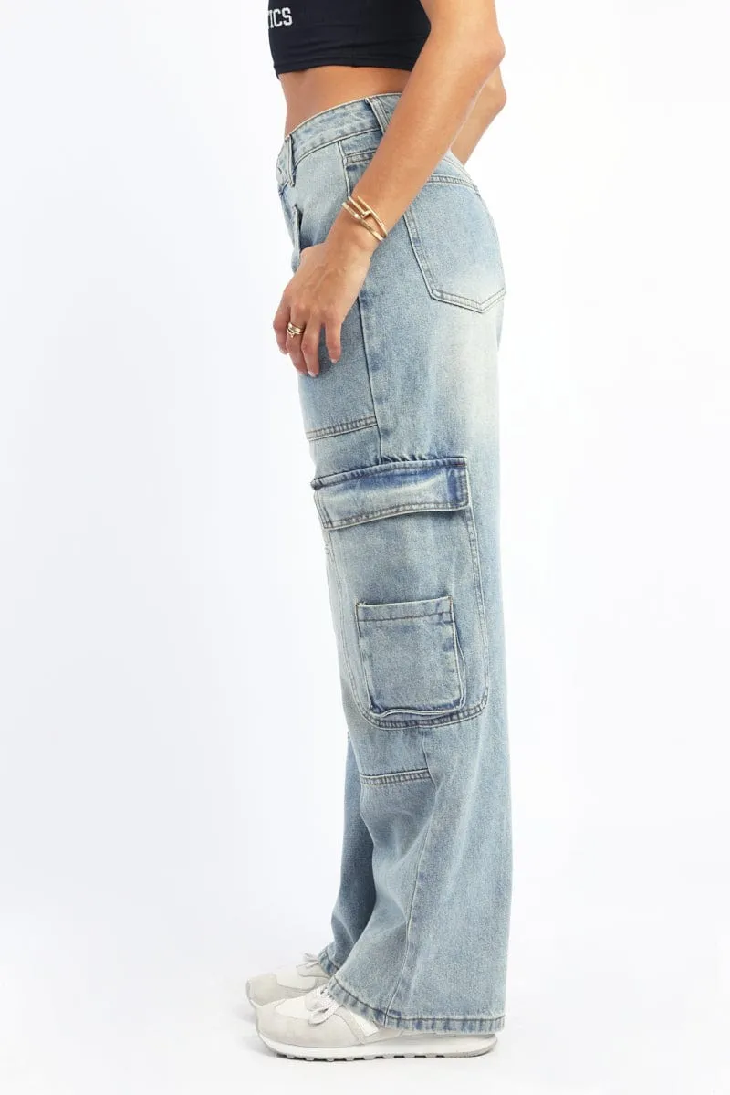 Denim Cargo Jeans Low Rise