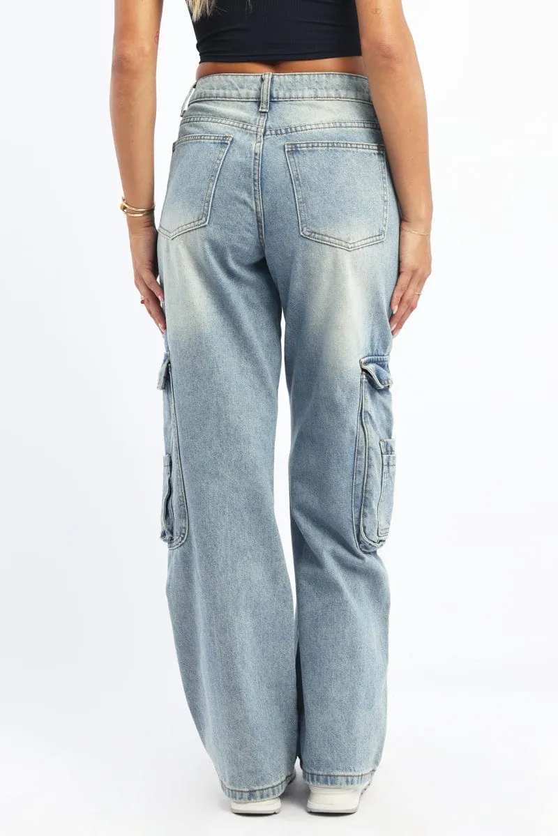 Denim Cargo Jeans Low Rise