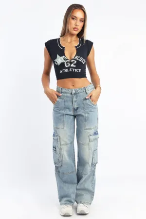 Denim Cargo Jeans Low Rise