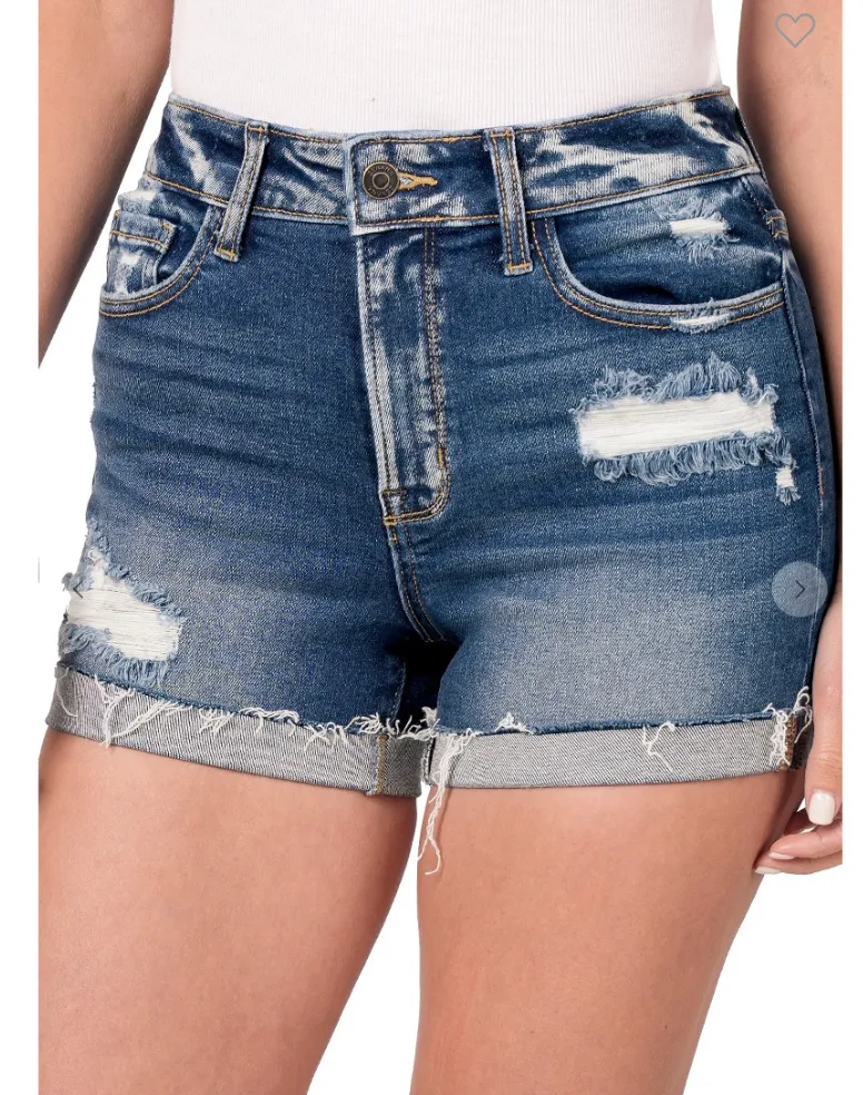 DISTRESSED CUFFED RAW HEM DENIM SHORTS - Final Sale