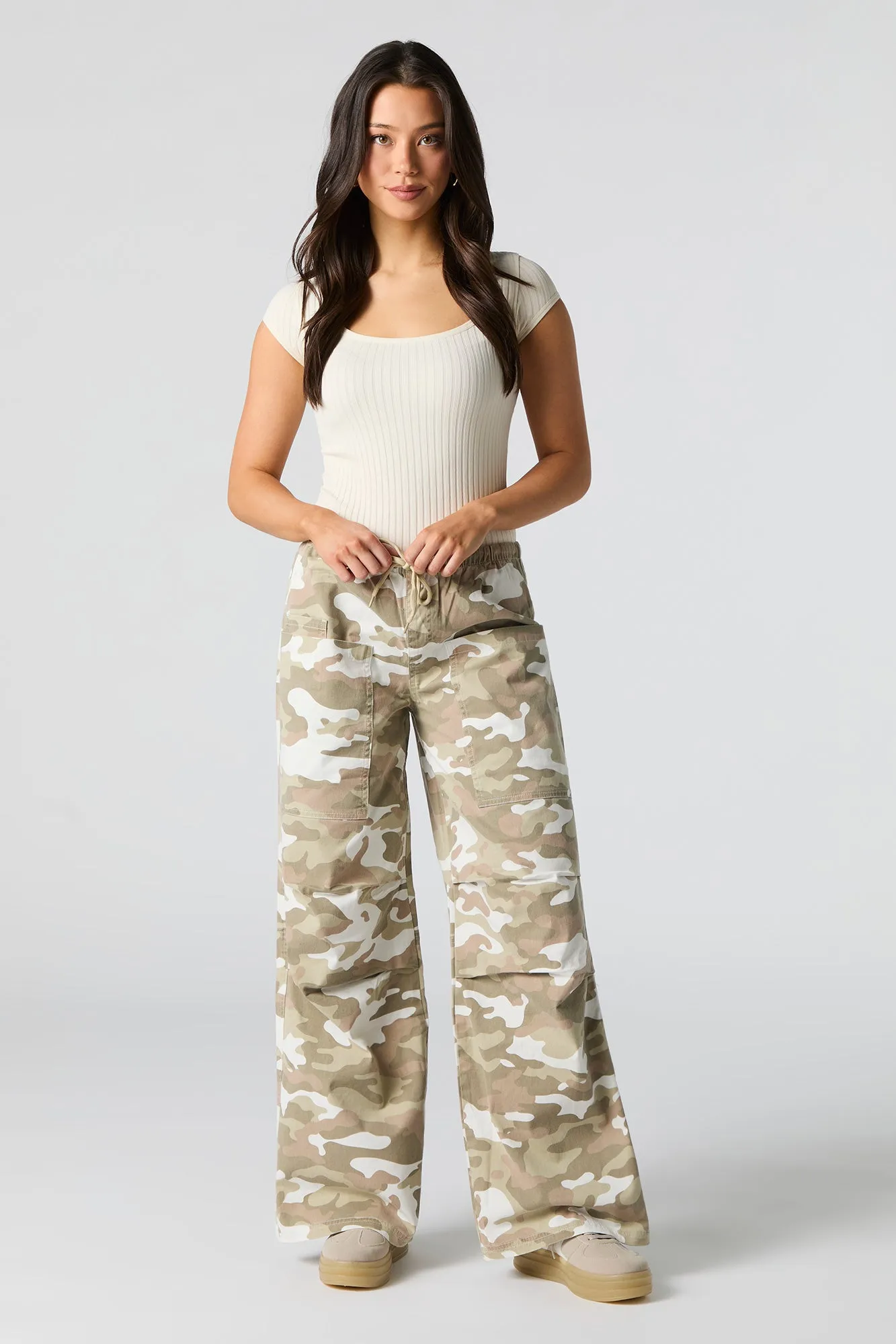 Drawstring Wide Leg Cargo Pant