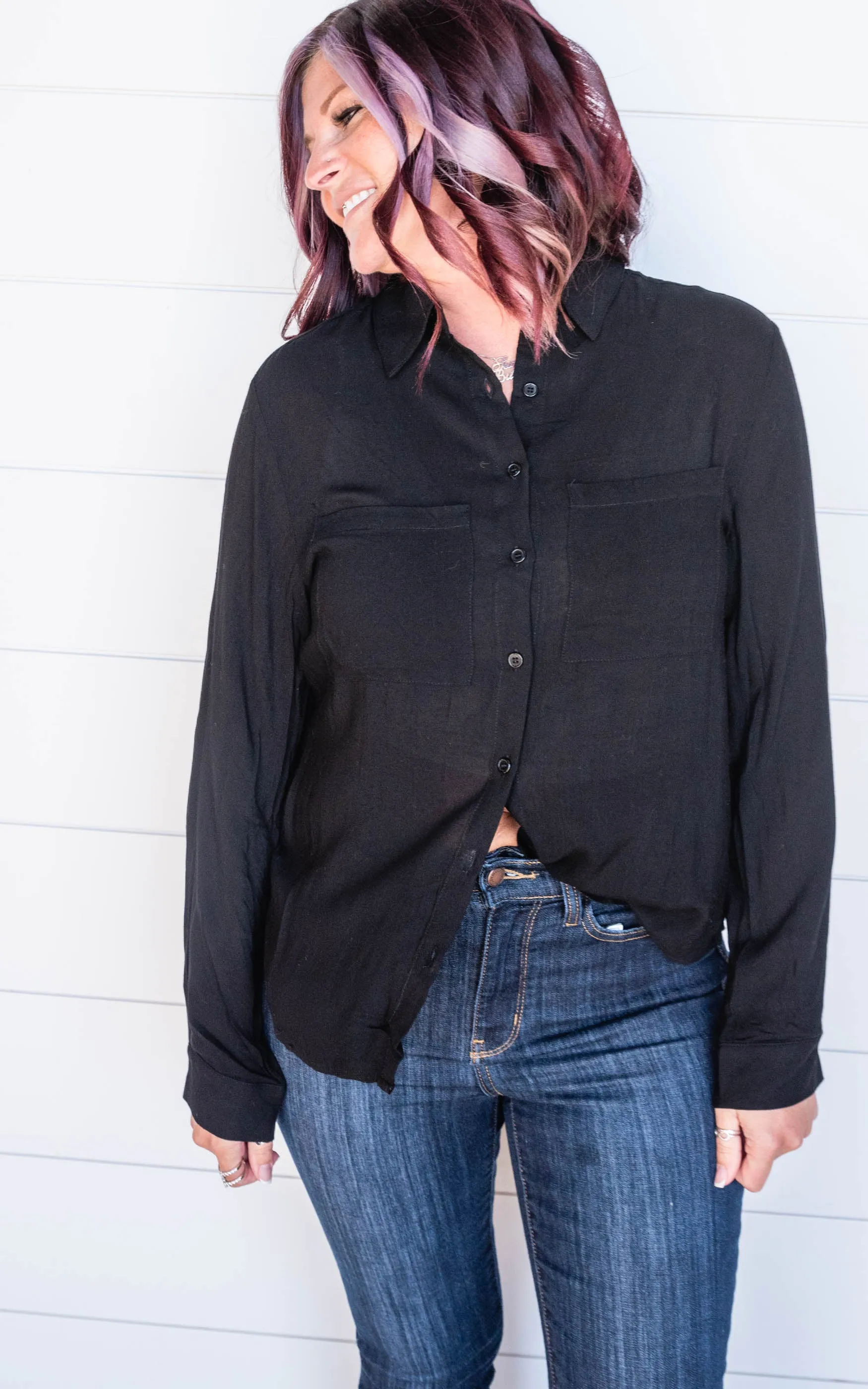 Essential Black Button Up Blouse - Final Sale