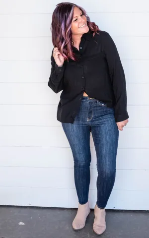 Essential Black Button Up Blouse - Final Sale