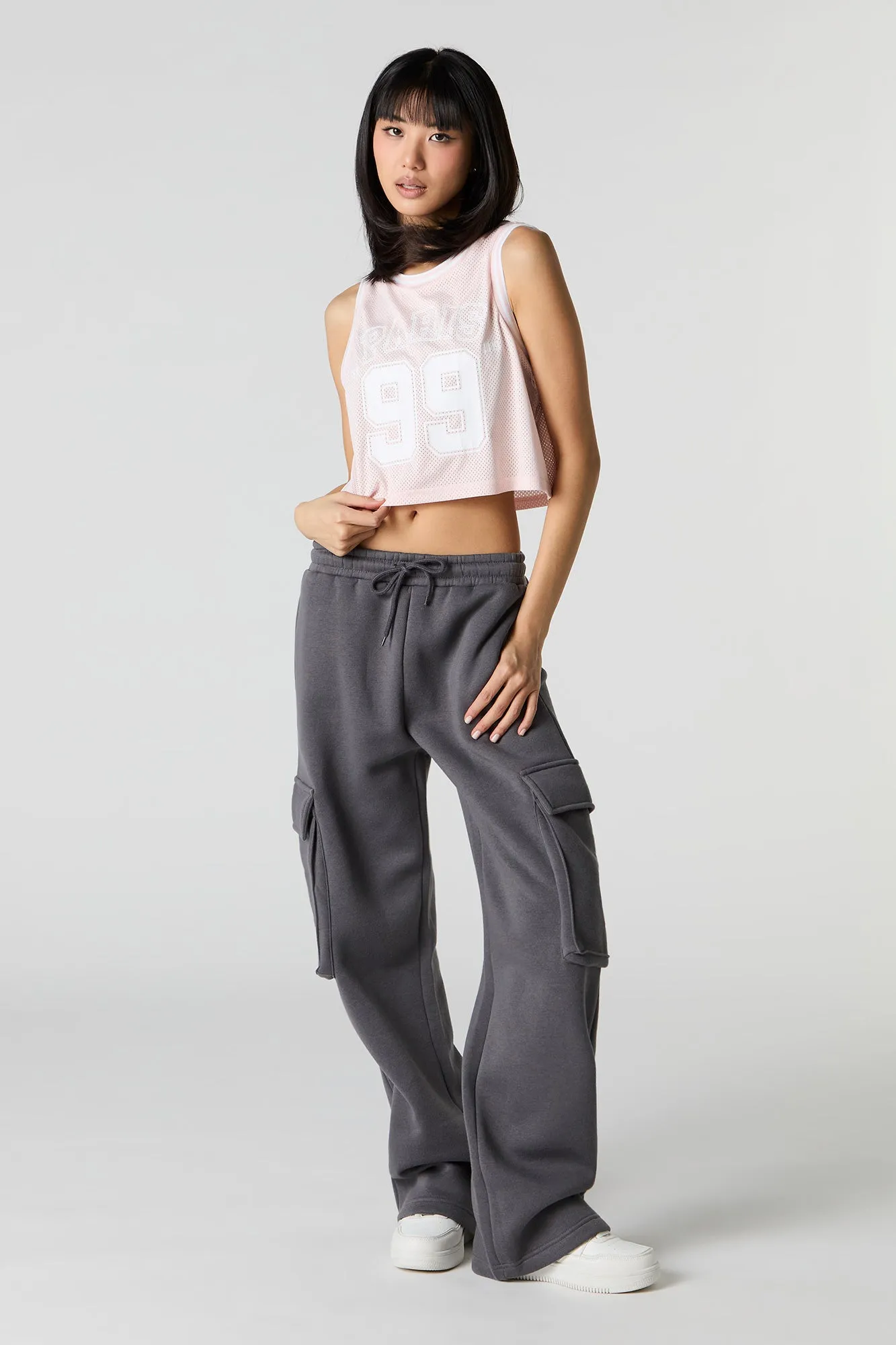 Fleece Wide Leg Cargo Sweatpant