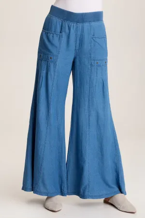 Florentine Mock-Denim Wide-Leg Pant