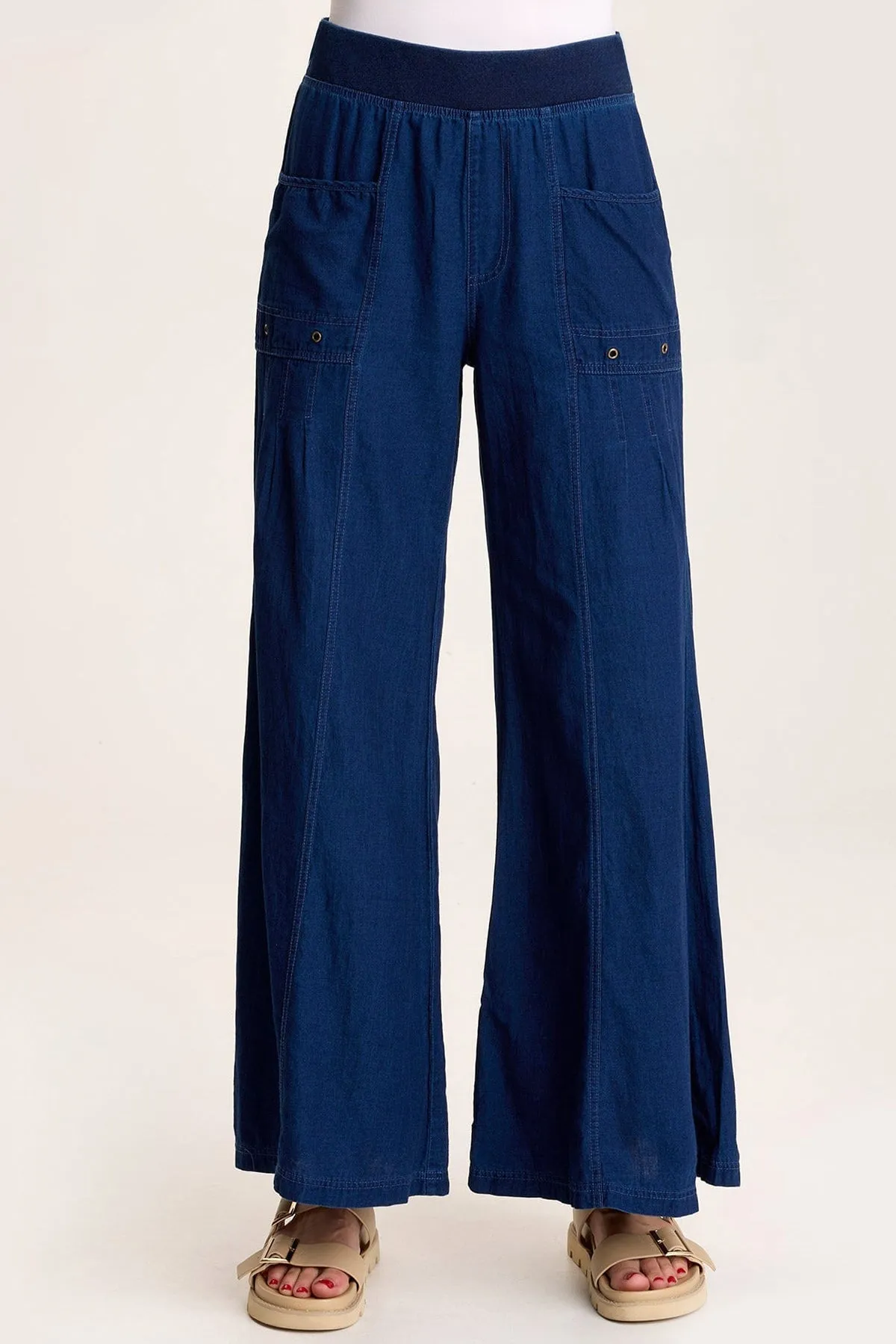 Florentine Mock-Denim Wide-Leg Pant