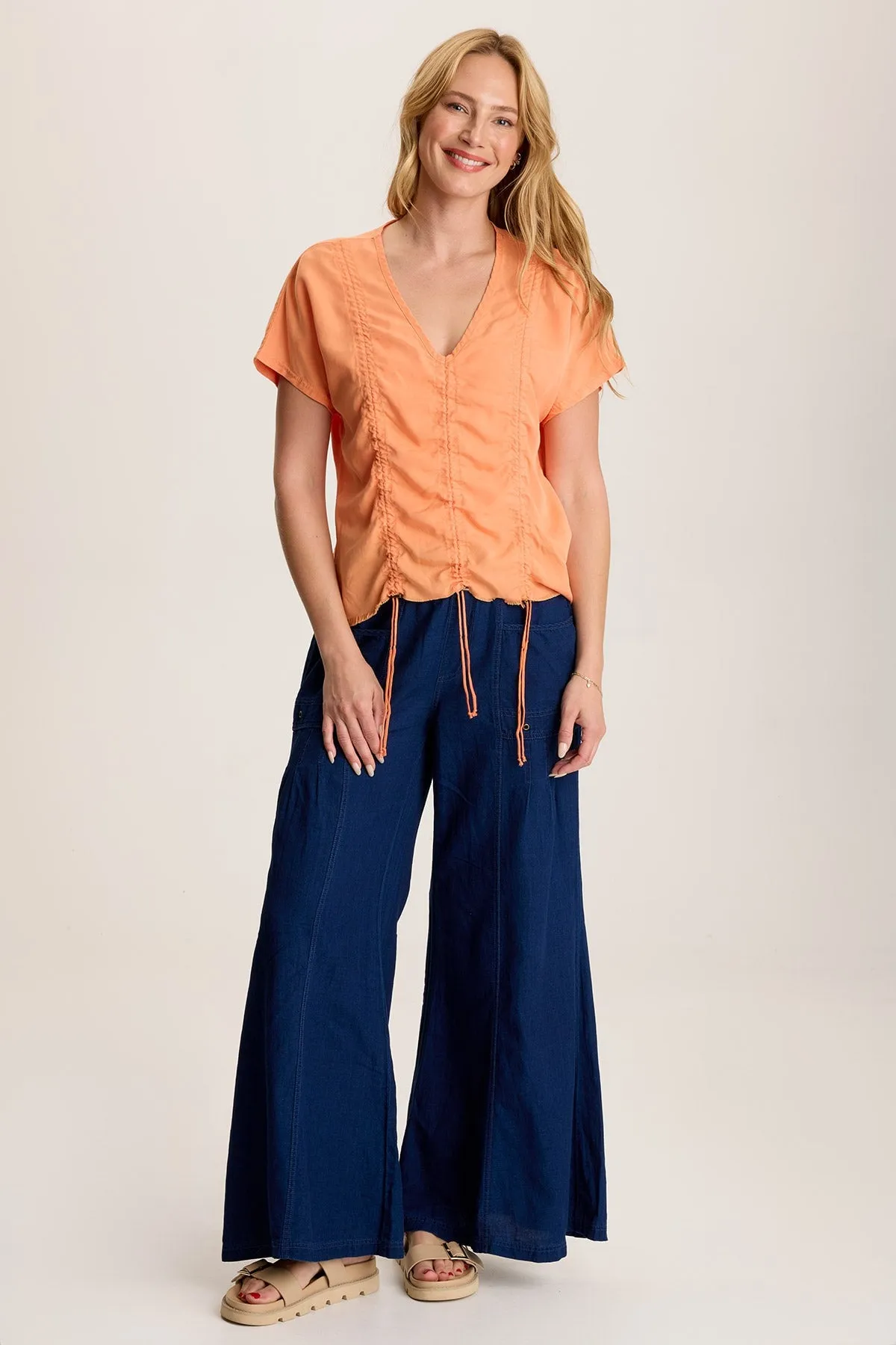 Florentine Mock-Denim Wide-Leg Pant