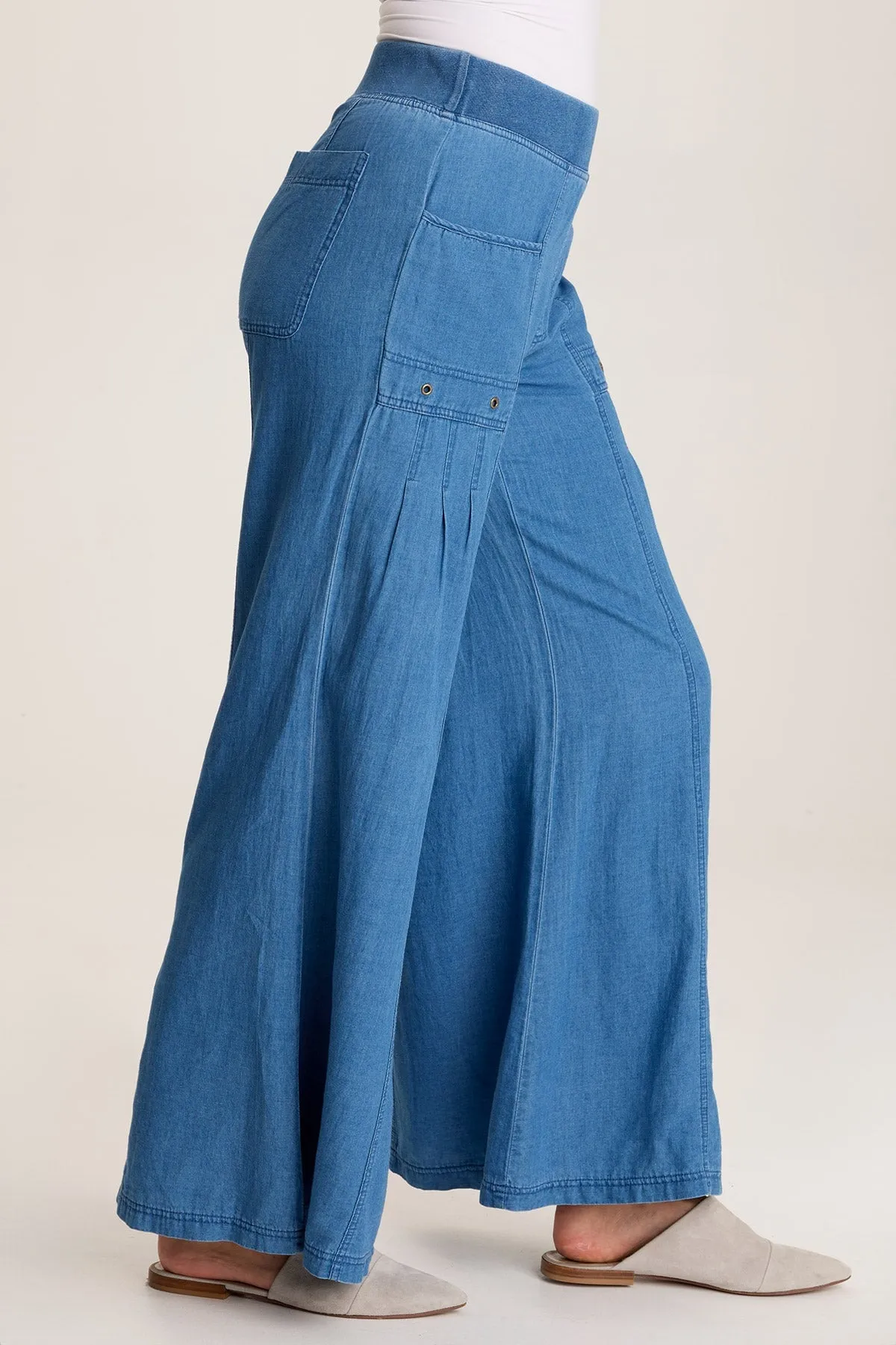 Florentine Mock-Denim Wide-Leg Pant