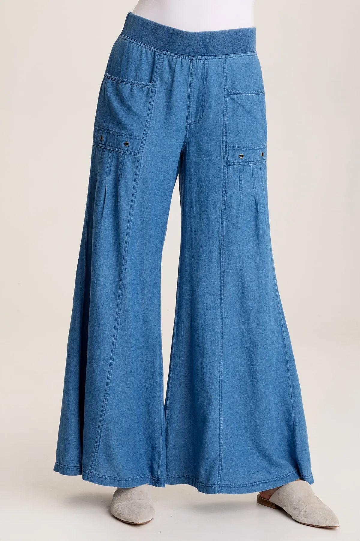 Florentine Mock-Denim Wide-Leg Pant