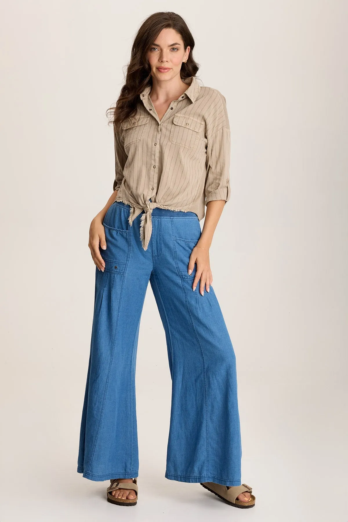 Florentine Mock-Denim Wide-Leg Pant