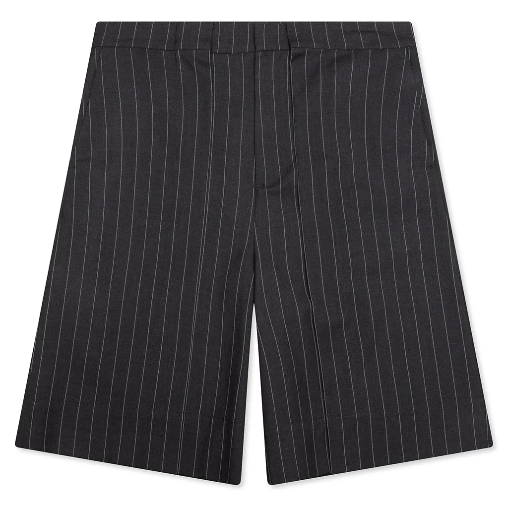 Folded Front Pleat Shorts - Mid Grey Melange