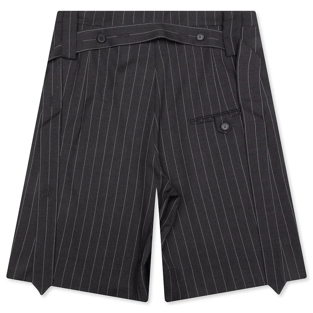 Folded Front Pleat Shorts - Mid Grey Melange