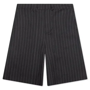 Folded Front Pleat Shorts - Mid Grey Melange