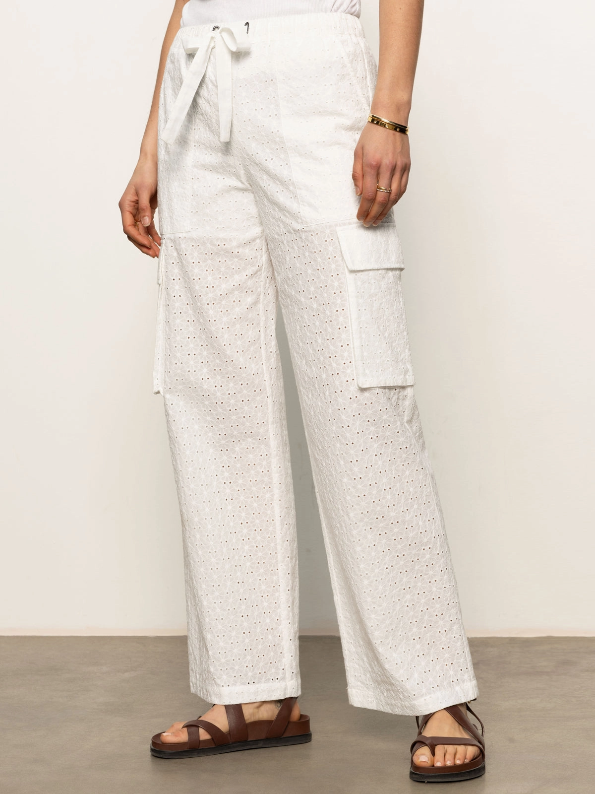 Free Time Eyelet Semi High Rise Pant Bleached White
