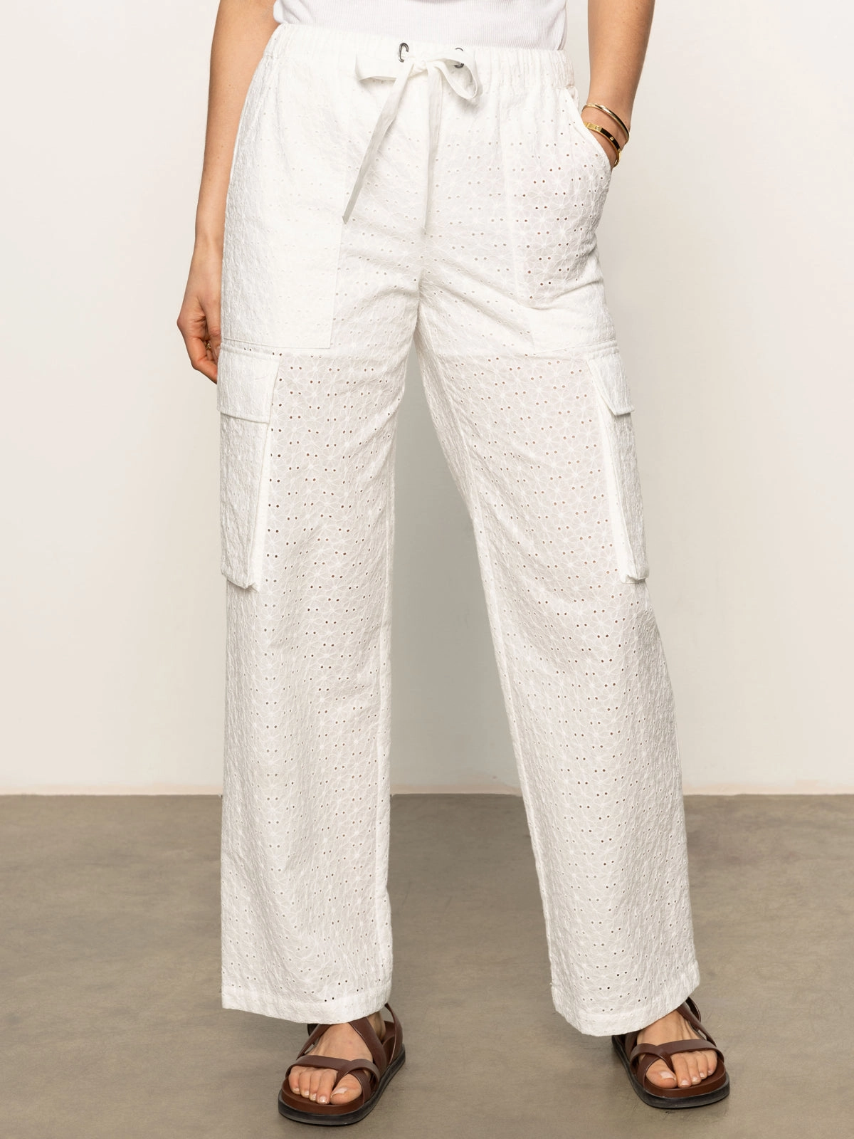 Free Time Eyelet Semi High Rise Pant Bleached White