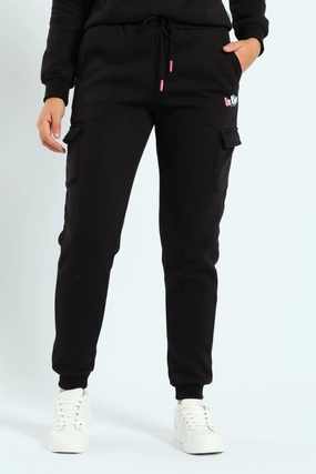 Girls Fleece Cargo Joggers - Black
