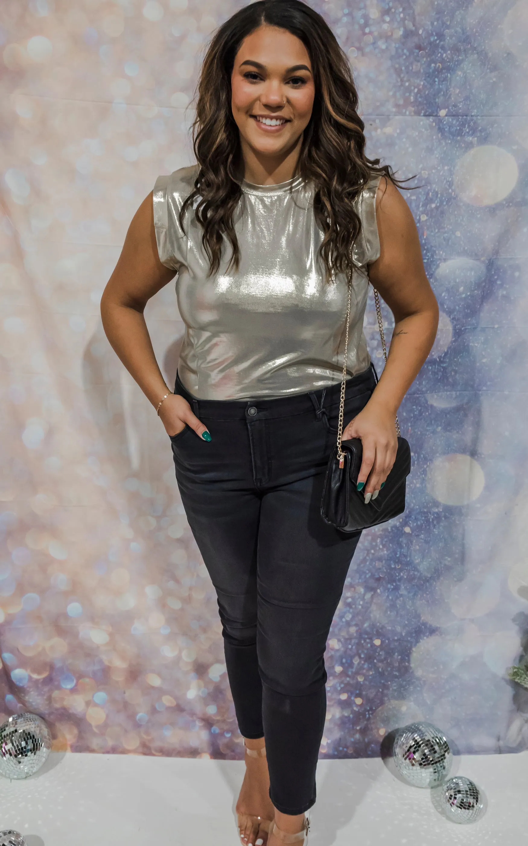 Gold Power Shoulders Sleeveless Top - Final Sale