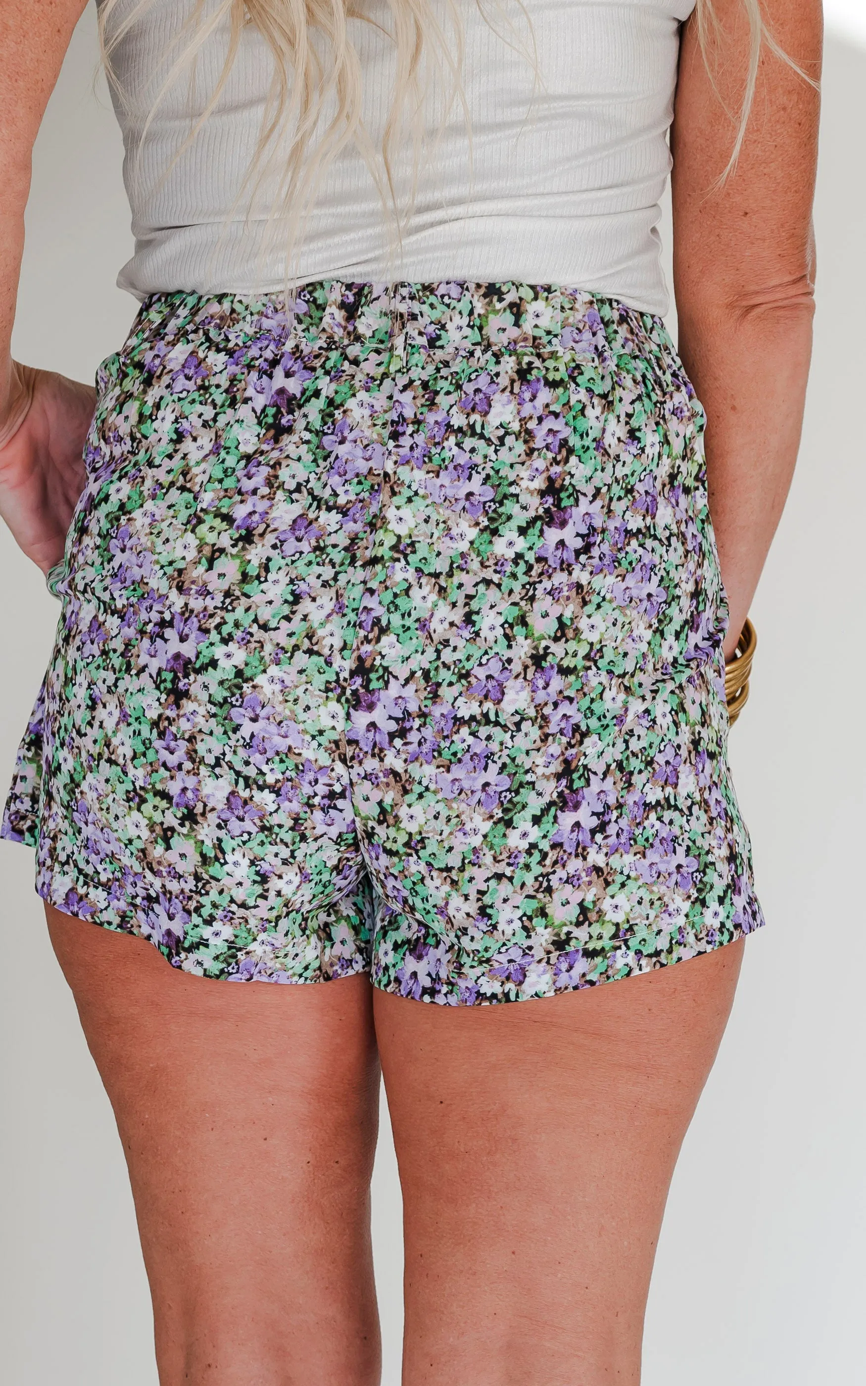 Green Floral Button Closure Shorts - Final Sale