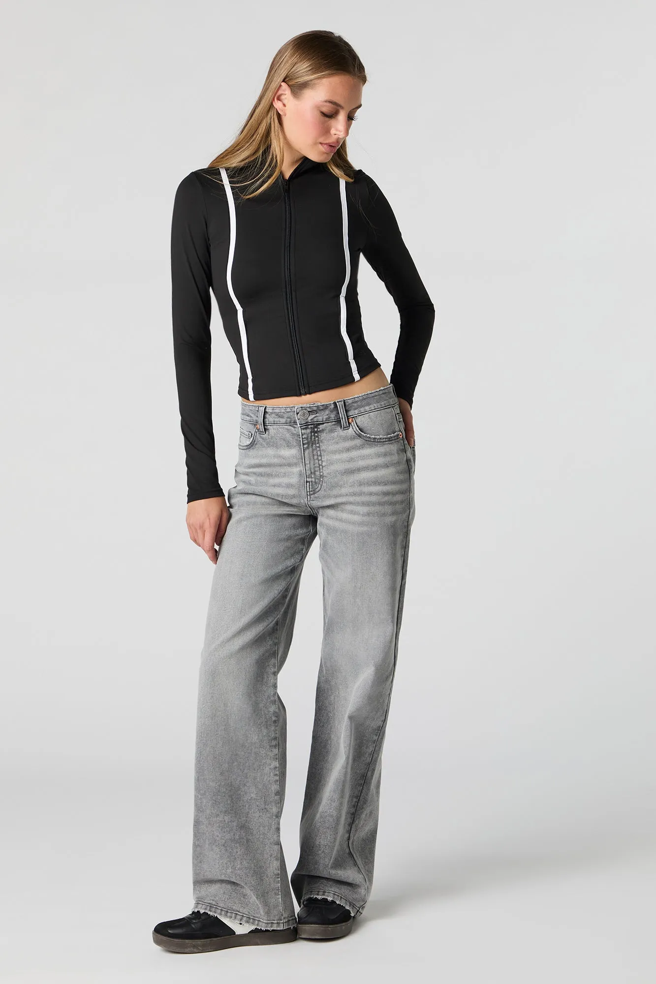Grey Wash High Rise Wide Leg Jean