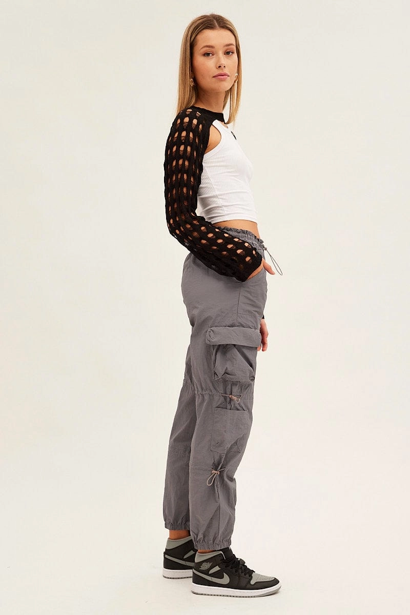 Grey Low Rise Cargo Pants