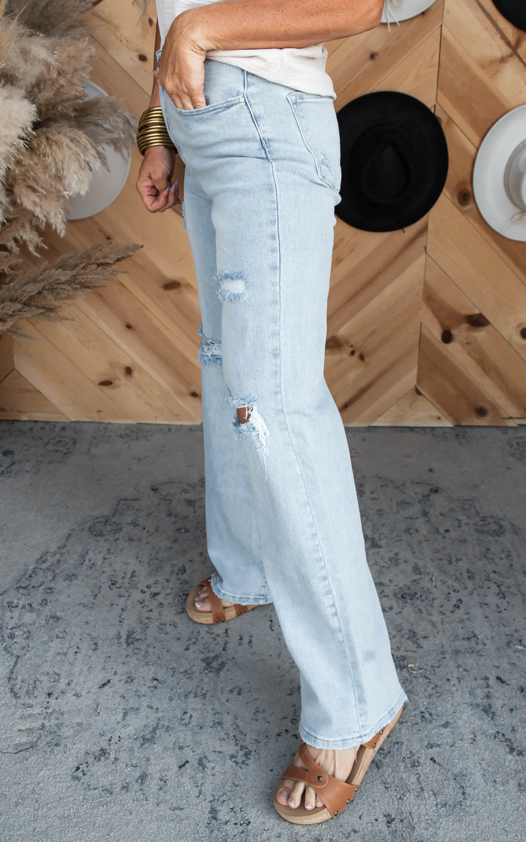 High Rise Distressed Wide Leg Denim Jeans | Risen - Final Sale