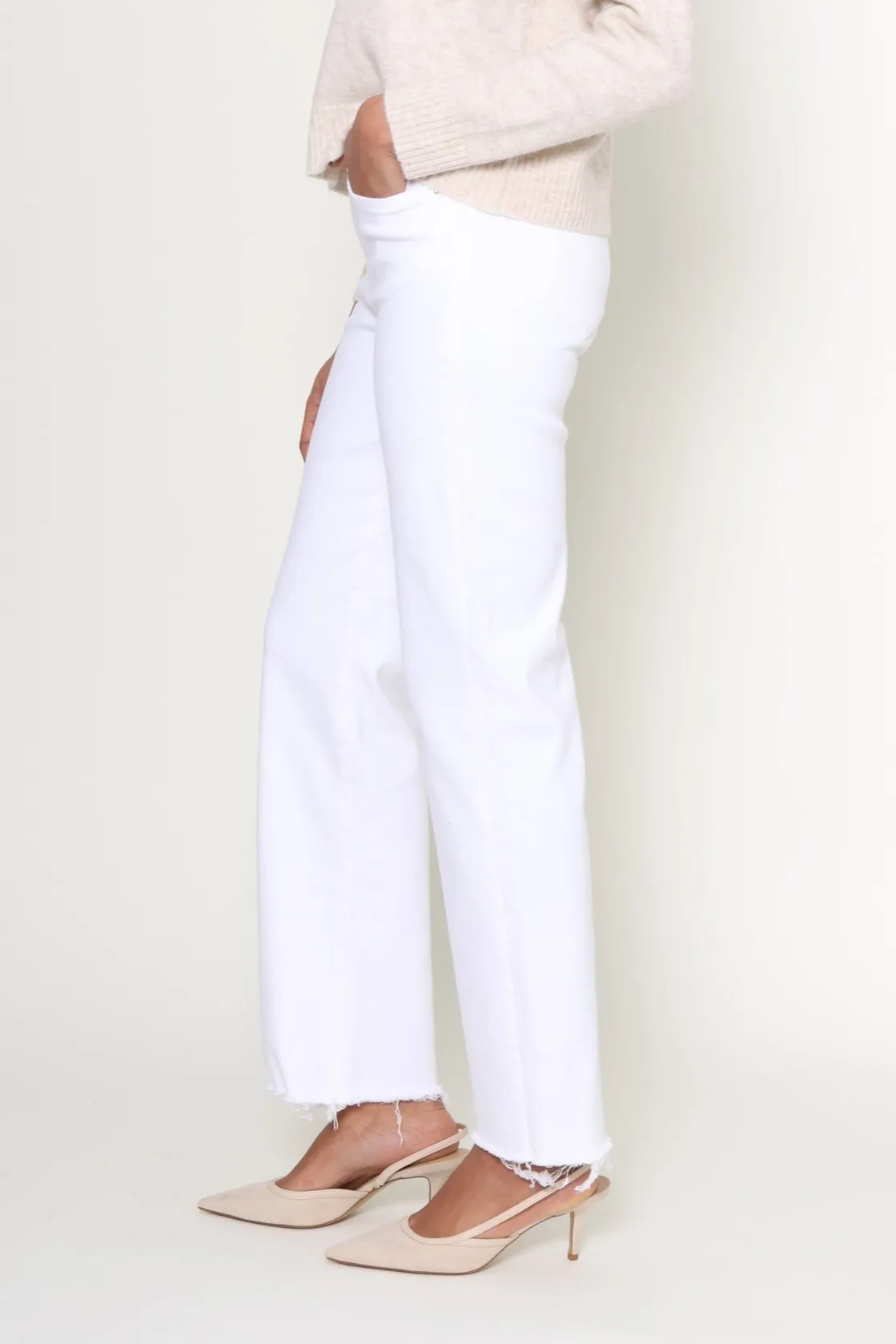 High Rise Wide Leg Raw Hem- Alabaster