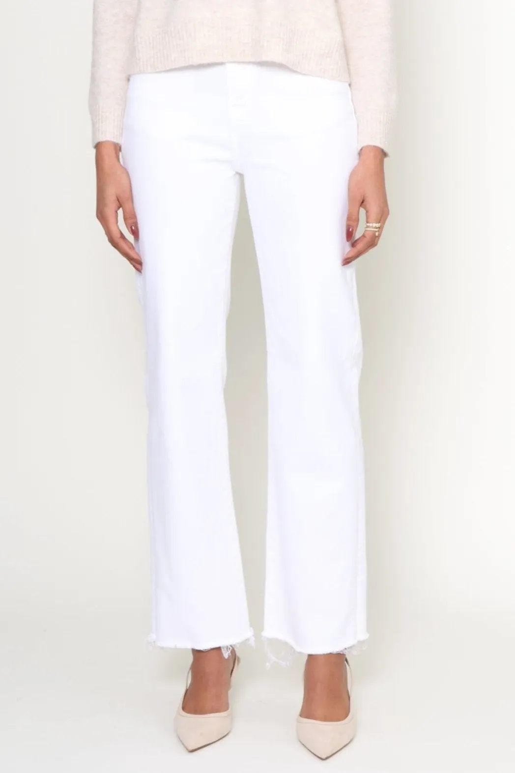 High Rise Wide Leg Raw Hem- Alabaster