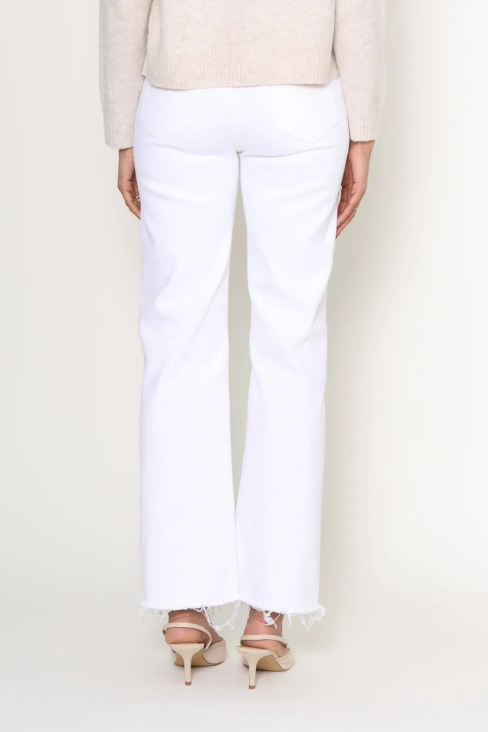 High Rise Wide Leg Raw Hem- Alabaster