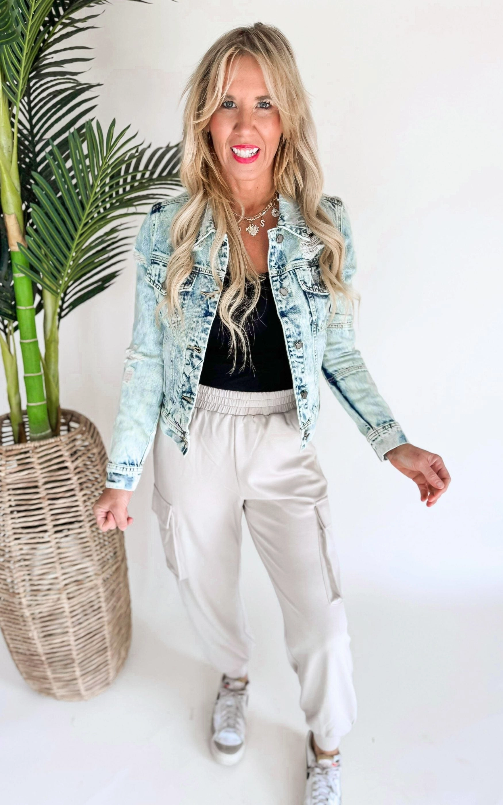 High Waisted Solid Knit Cargo Pants | WHITE BIRCH