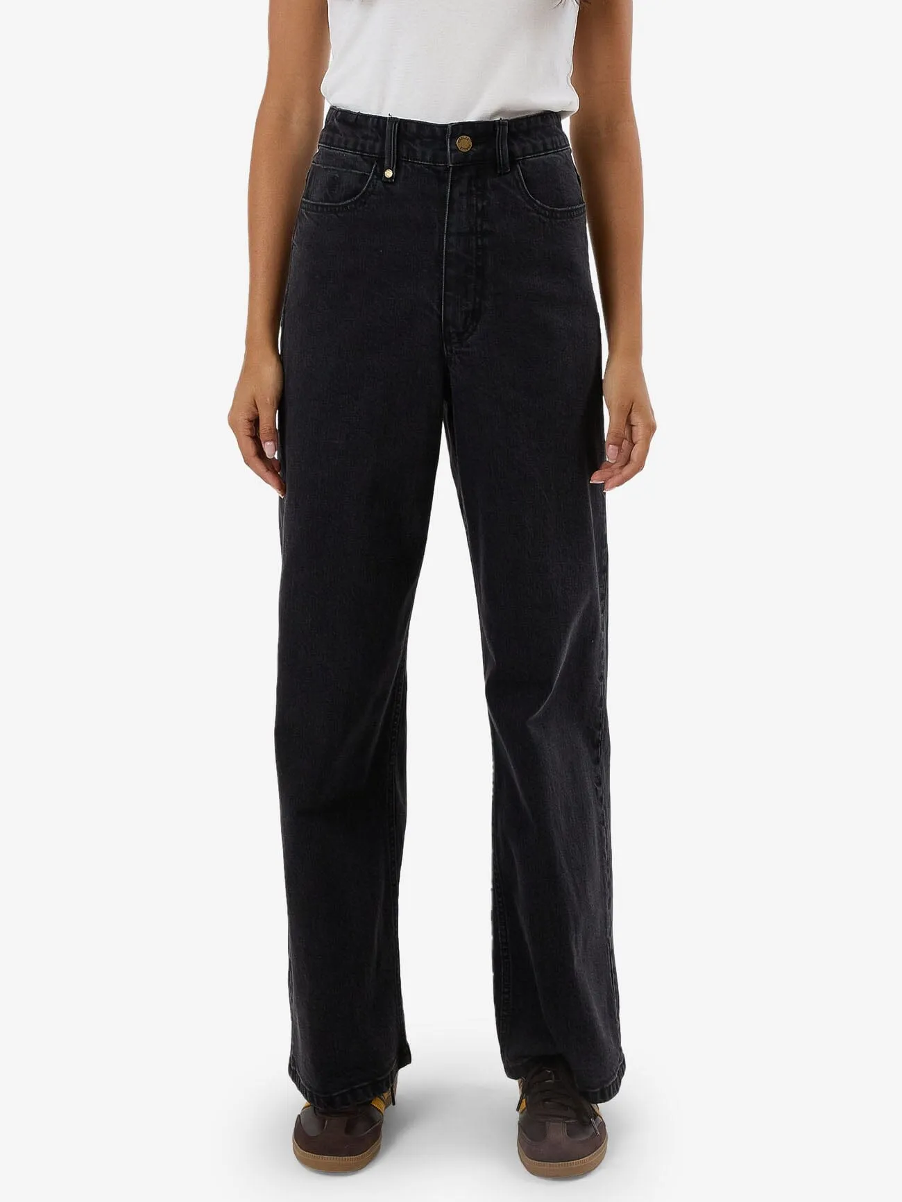 Holly High Rise Stretch Wide Jean - Aged Black