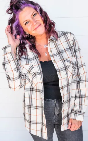Hooded Button Up Plaid Top - Final Sale