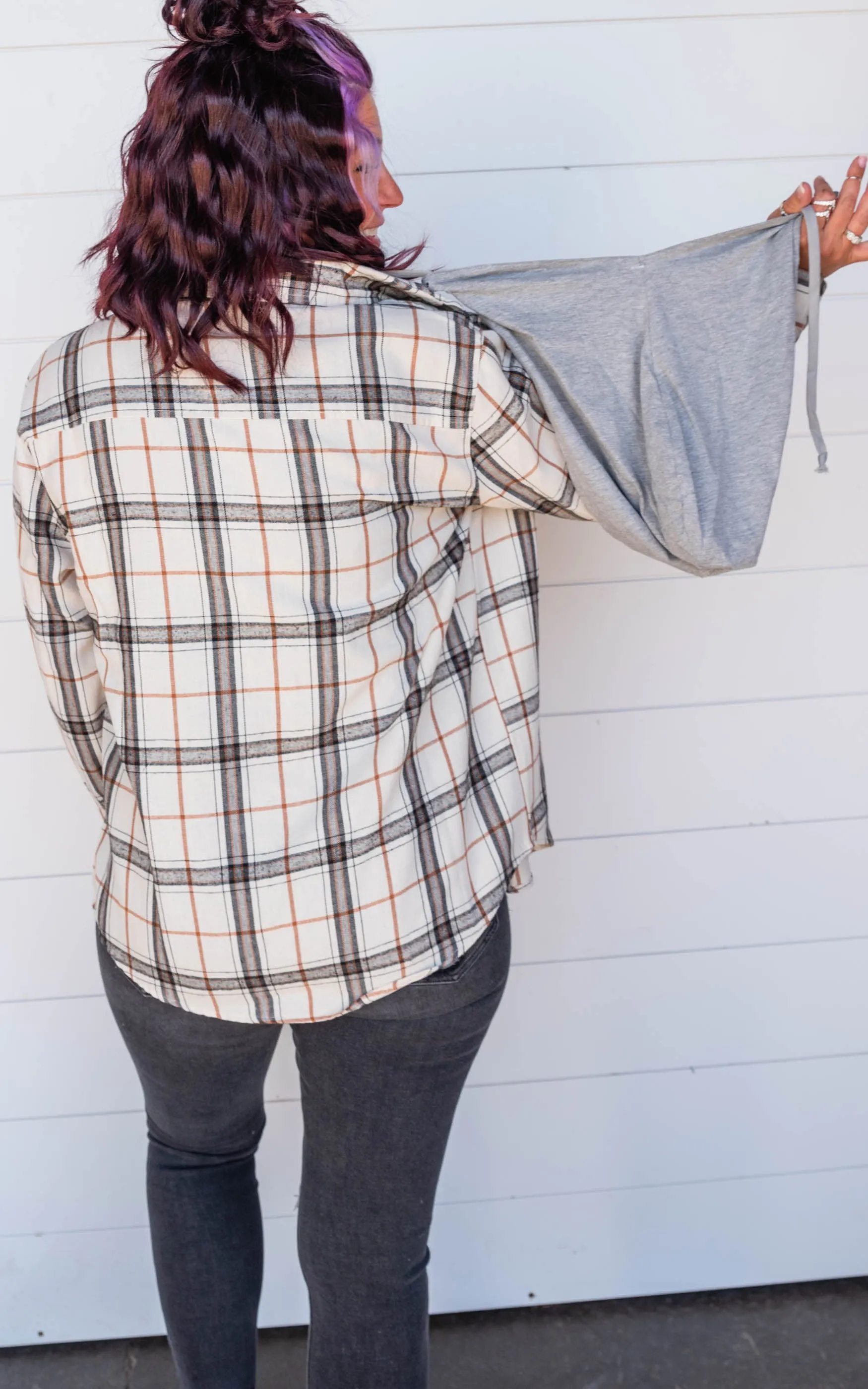 Hooded Button Up Plaid Top - Final Sale